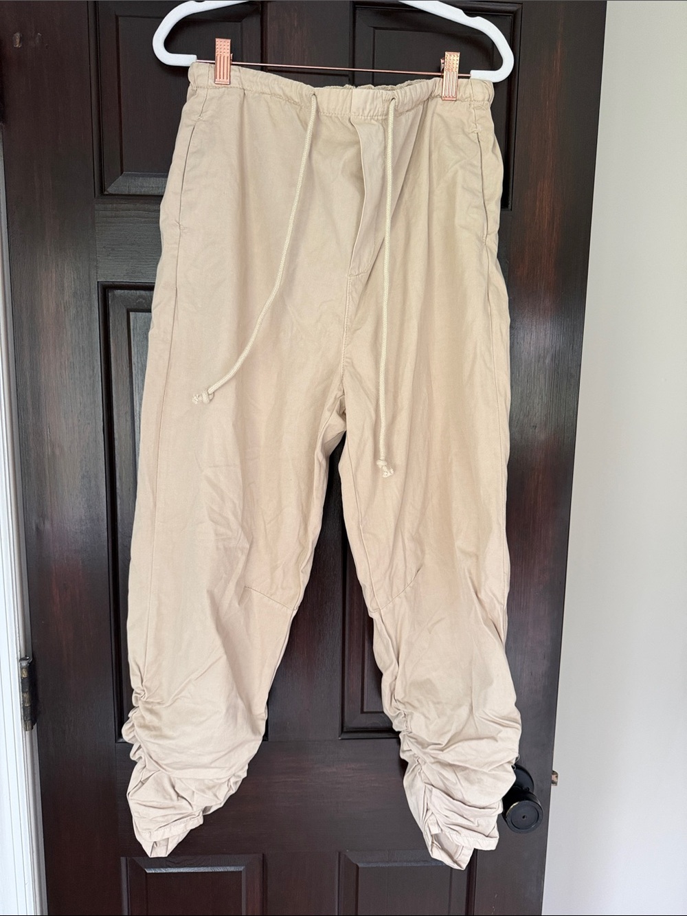 Beige Drawstring Casual Pants